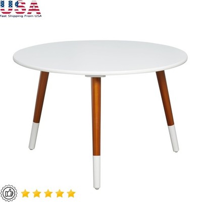 Mid-Century Round Coffee Table MDF & Walnut Legs Indoor Accent Furniture New
