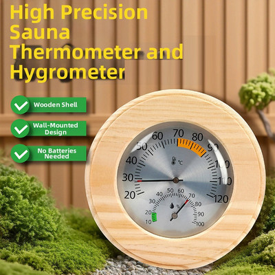 Saunaraum Analog Messgerät Holzgehäuse Hygrometer Thermometer Nadelzeiger