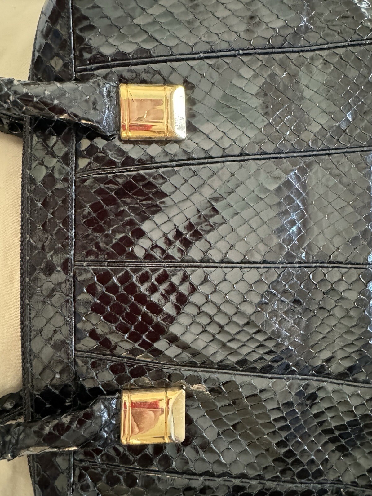 Vintage Judith Leiber Black Python Snakeskin Hand… - image 3