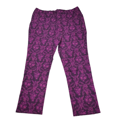 Isaac Mizrahi Women's Stretch Damask Printed Slim Leg Pants Vivid Plum Tall 26