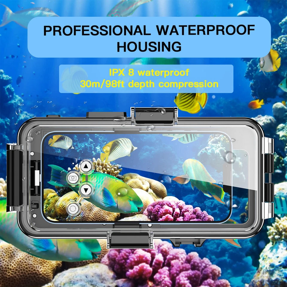 Funda de teléfono de buceo impermeable subacuática para iPhone 14 13 12 11 Pro Max SE 8 7 Foto 2 de 4