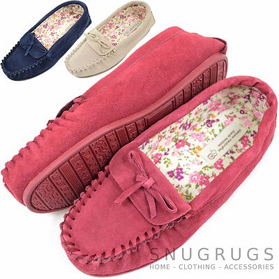 Ladies Womens Soft Suede Moccasins Slippers with Beautiful Cotton  Lining UK