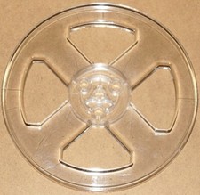 VINTAGE EMPTY CLEAR PLASTIC TAKE UP REEL 7"x 1/4" WITH WHITE BOX