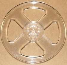 VINTAGE EMPTY CLEAR PLASTIC TAKE UP REEL 7"x 1/4" WITH WHITE BOX