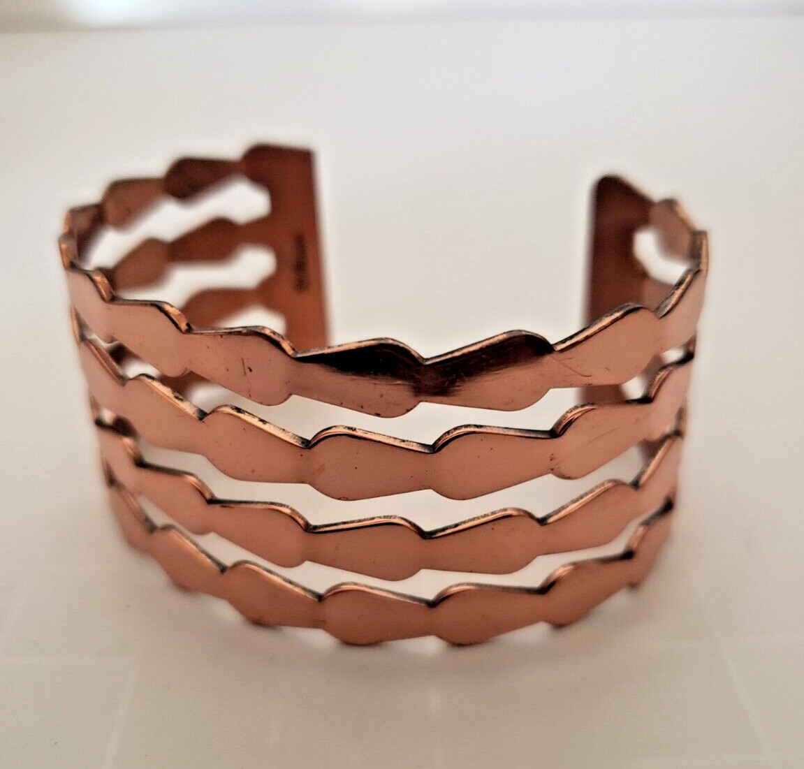 Renoir Copper Wide Bracelet Wavy Cut Design Signed Vintage