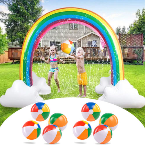 Reusable Inflatable Rainbow Beach Ball Kids & Adults Pool Party Toy Water Balls - Picture 1 of 14
