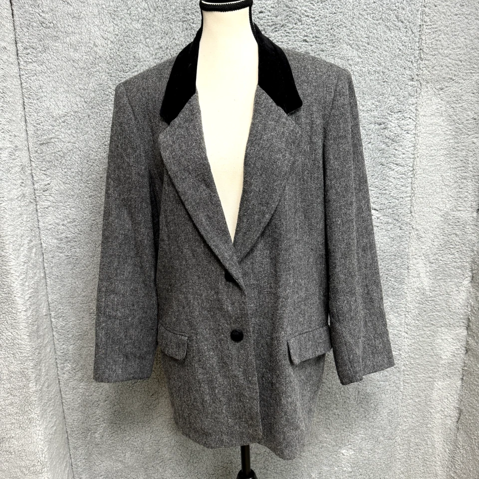 Винтажный Jaclyn Smith Blazer куртка женщин 16 серый шерсти черный бархат Corpcore - Изображение 3 из 4