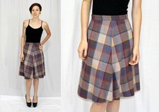 Vintage 70s Fall Purple PLAID High Waist Wool Blend A Line Boho Retro Skirt S