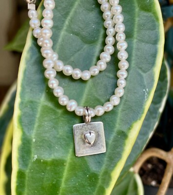   $30BELOW w/S&H Freshwater Pearl Necklace Heart Charm Baroni Pendant Sterling