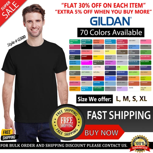 Gildan Mens G500 Solid Heavy Cotton Plain Short Sleeve Blank Casual Fit T-Shirt - product listing photo