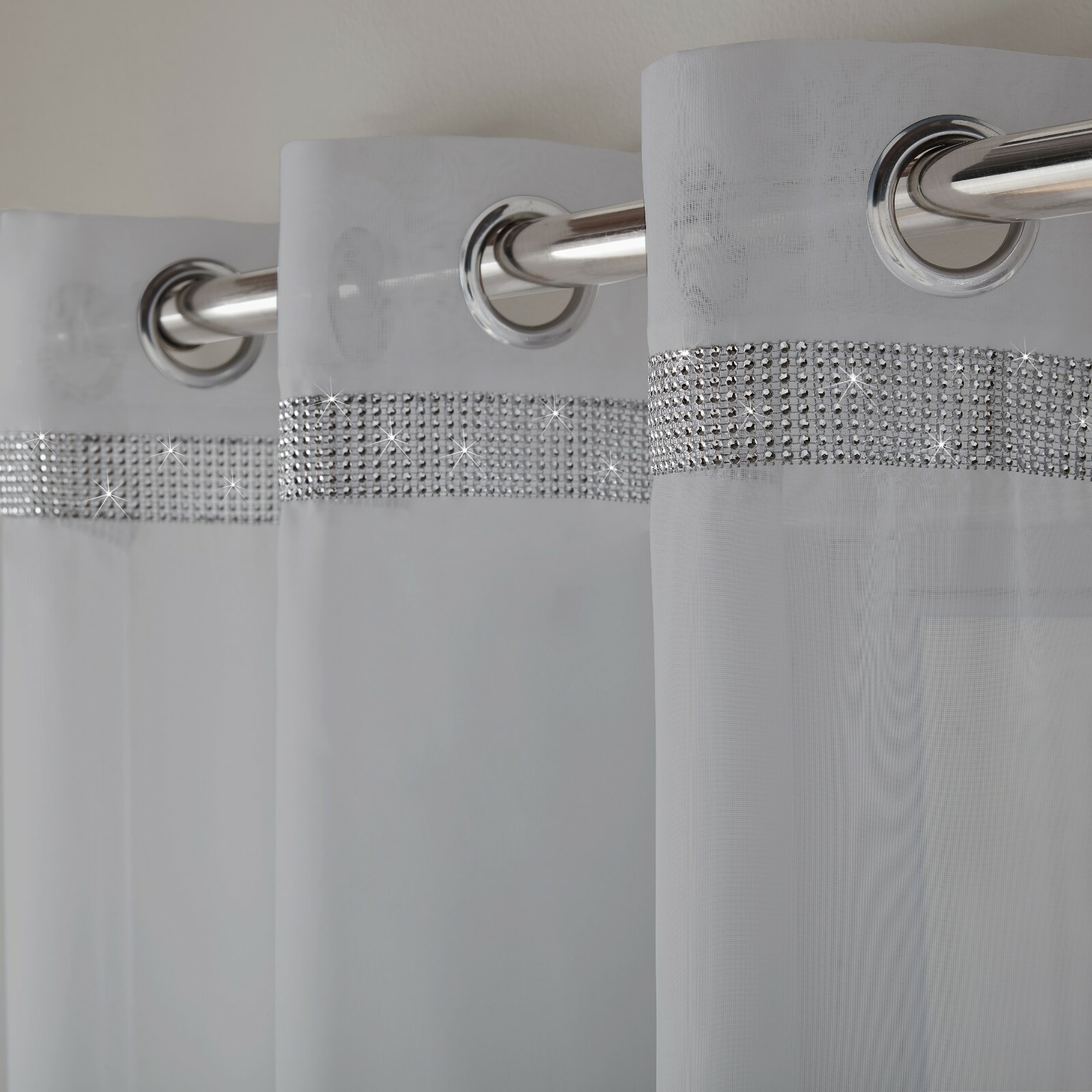 GLITTER Diamante Sparkle Detail Eyelet Ring Top Voile Curtain Panel