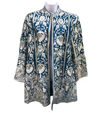 Bella Tu Women’s Selena Metallic Embroidered Teal Jacket W/ Mandarin Collar Xxl