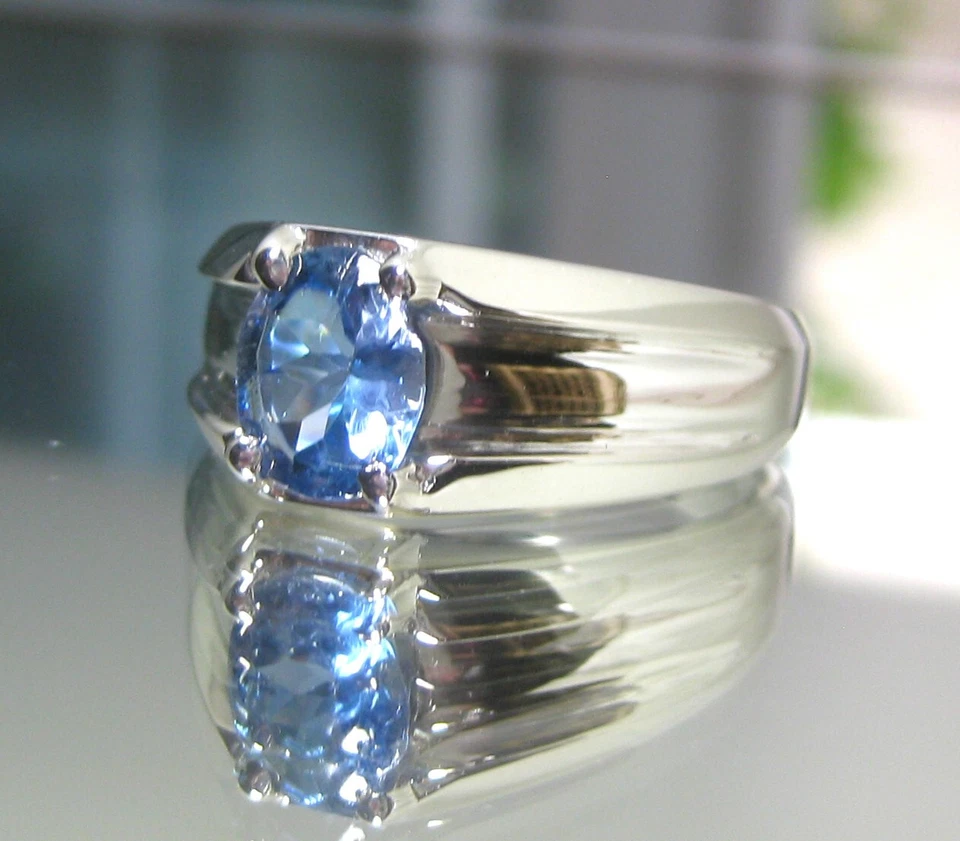 Nuevo anillo de apatita azul VS natural de 1,51 quilates para hombre en plata de ley 925 talla 9 Foto 4 de 4