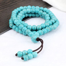 Blue Howlite 108 Mala Prayer Beads Tibetan Necklace Handmade 6mm Buddhism UK