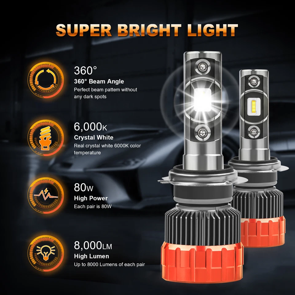 Kit de faros LED MOSTPLUS 8000LM 80W H7 6000K par de bombillas blancas Foto 2 de 4