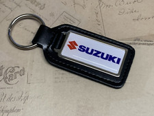 Suzuki Real Leather Keyring Printed Resin Coated Oblong