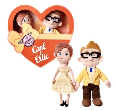 Disney Carl & Ellie Plush Doll Set Pixar Up Valentine's Day Heart Box 12in New