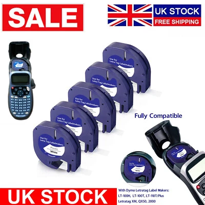 Compatible with Dymo LetraTag Refill White Plastic 91201 Label Tape 12mm LT-100H