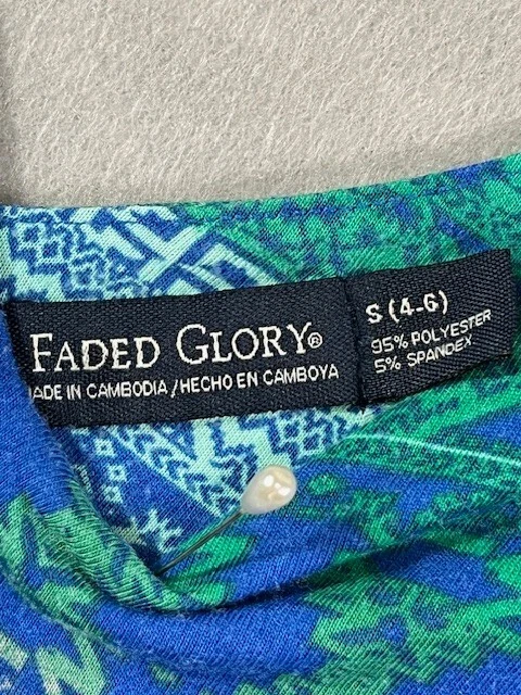 Vestido para mujer Faded Glory pequeño azul sin mangas maxi colorido elástico Foto 3 de 4