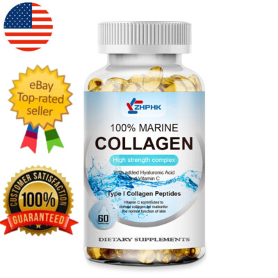 Hydrolised Marine Collagen 60 Capsules 1300mg Type 1 Pure Max Strength Skin Hair