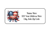 30 Patriotic Heart Flag PERSONALIZED RETURN ADDRESS LABELS 1 in X 2 5/8 GLOSSY