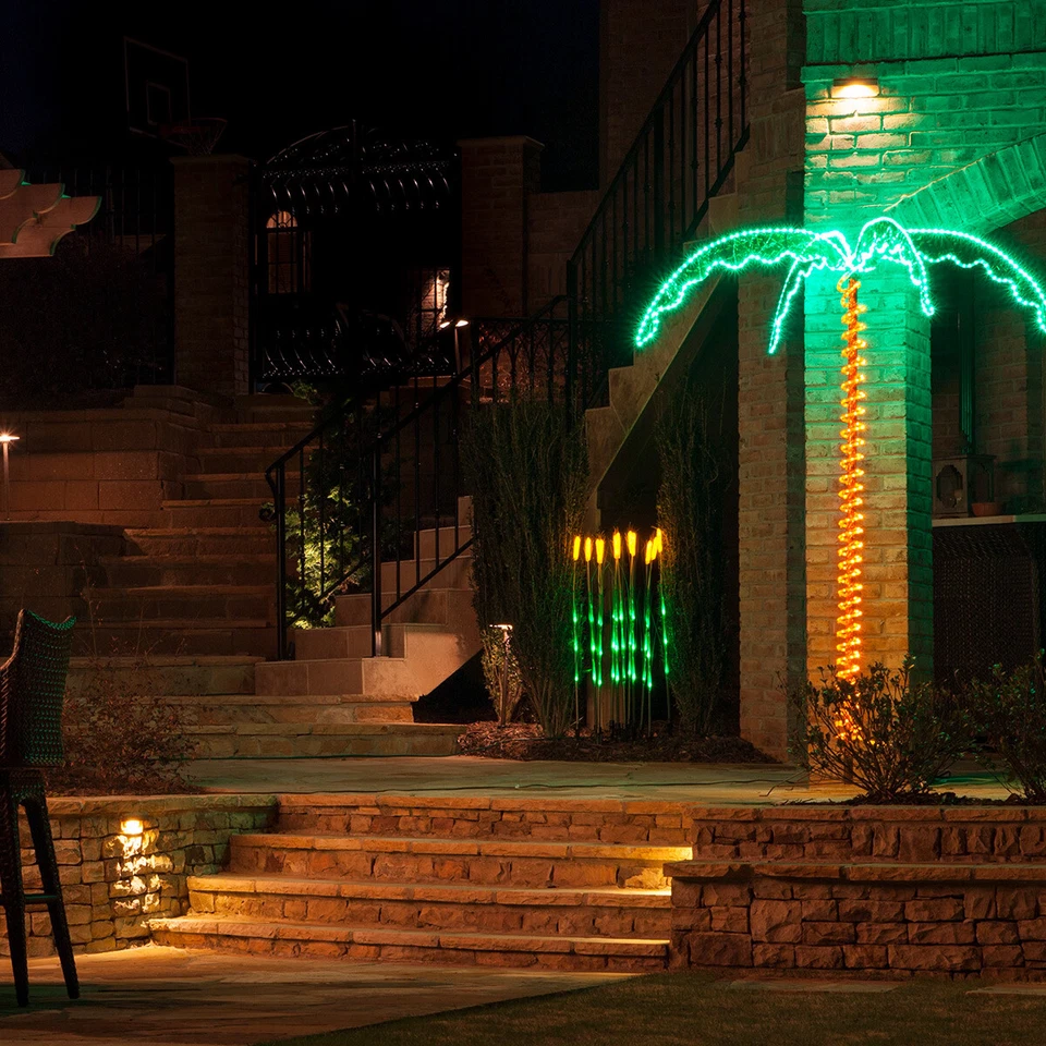 2'-4'-7' Deluxe LED Lighted Palm Trees Rope Light Holographic Trunk & Fronds - Image 4 of 4