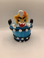 Vintage Blown Glass Clown in Tub Bucket Bowl Candy Dish 7" h