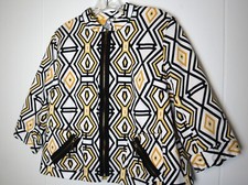 Women's Silk Land Collection White Yellow Black 3/4 Sleeve Blazer Medium Petite