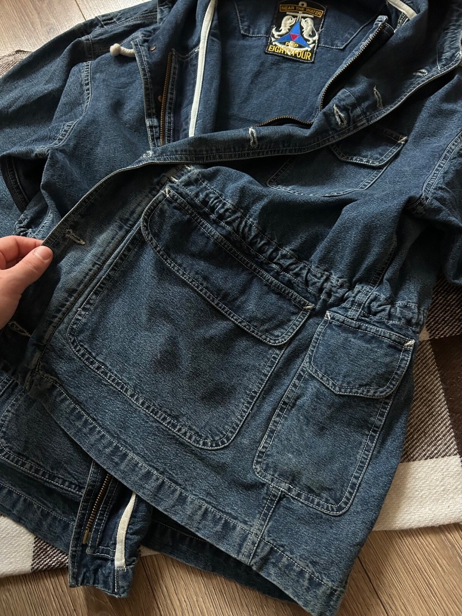 Pop 84 Denim vintage Denim Multi-pocket marine jacket mens Size L