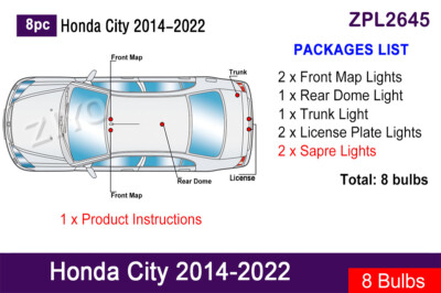 LED Interior Light Kit for Honda City 2014-2022 LED Dome Light 