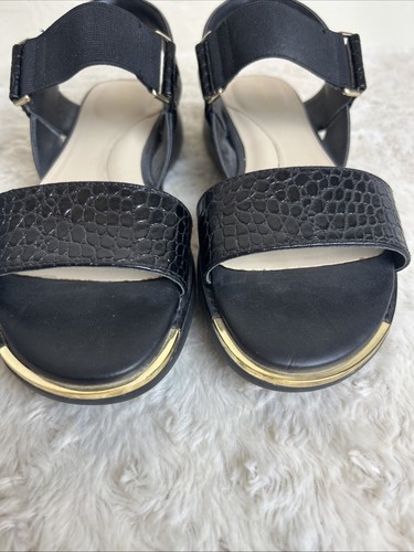 Cole Haan Grand Ambition Sz 6 B Carmel Flat Sandals Slingback Black - Afbeelding 3 van 8