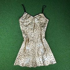 Secret Treasures Gold Black Animal Print Satin Night Cami Gown Slip Dress Sz M