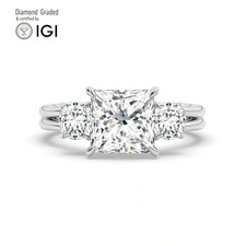 Princess Diamond Trilogy Ring 18k White Gold Labgrown 4 Ct Solitaire