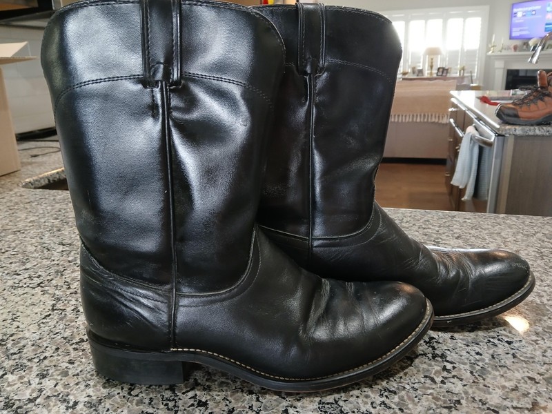 MEN'S LAREDO GENTLY WORN BLACK LEATHER ROPER WESTERN BOOTS 7902 SIZE 10