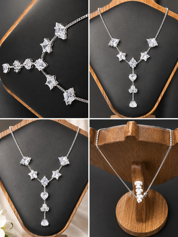 Elegant 925 Sterling Silver Cubic Zirconia Necklace, 20.2g