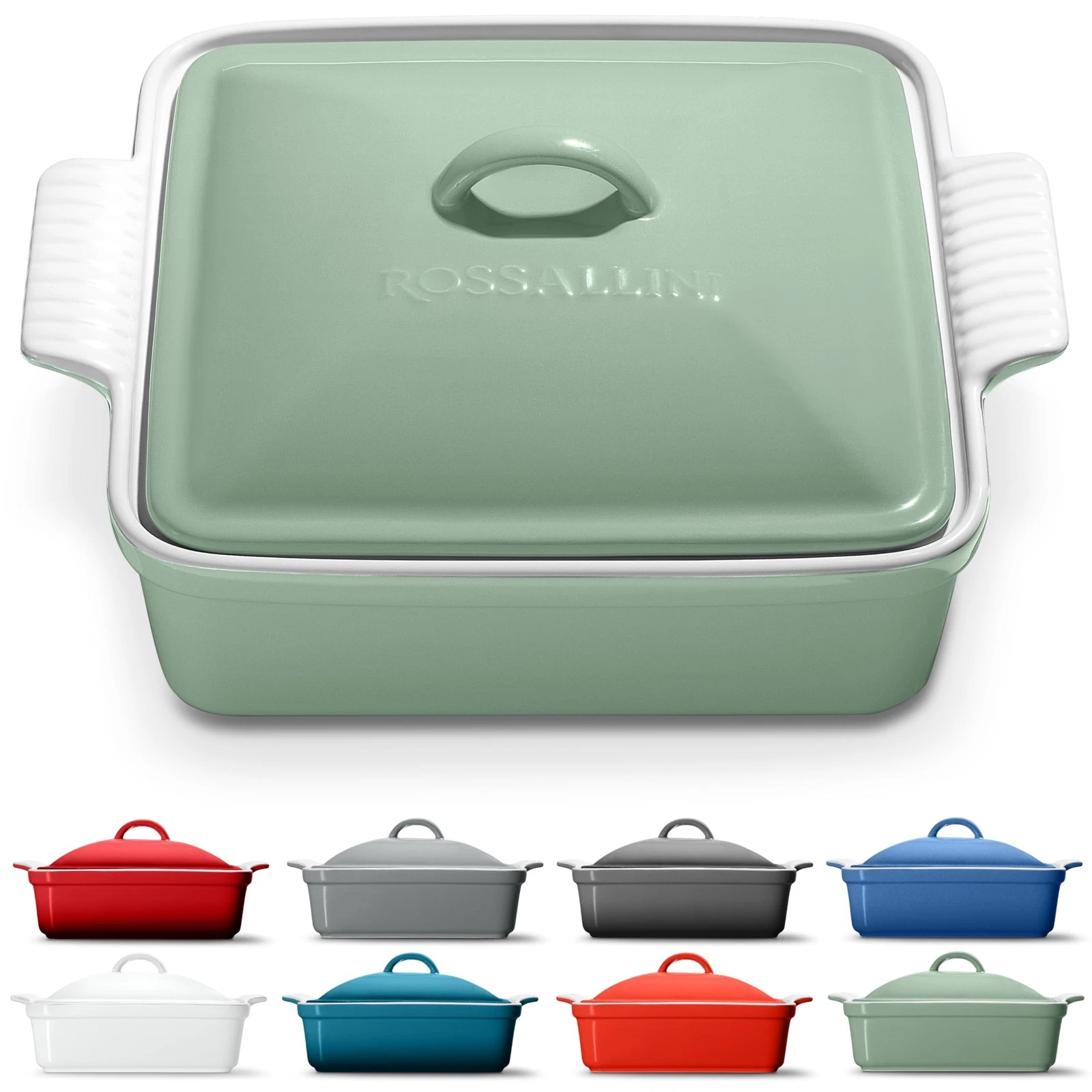 Stoneware Casserole Dish Bakeware with Lid | Covered Square Dinnerware | Medi...