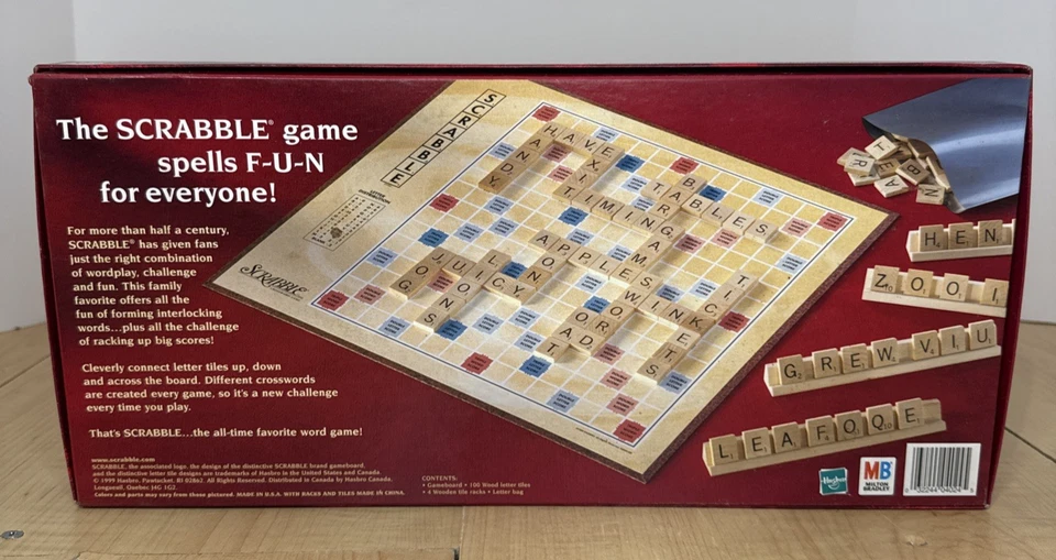 Azulejos Madera Scrabble Borgoña Caja Juego Familiar Edición Noche Hasbro Foto 2 de 3