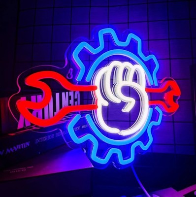 Neon Schild GARAGE Werkzeug Netzteil USB 35x24cm
