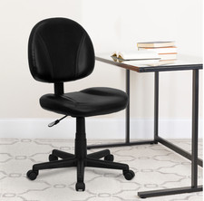 Mid-Back LeatherSoft Ergonomic Office Chair w/Adjustable Back Depth - Black