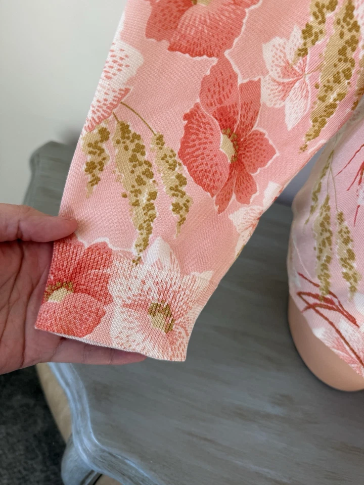 PENDLETON Silk Blend Floral Cardigan L Sweater Mom Grandma Coral Coastal Cottage - Image 3 of 4