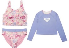 Roxy Girls 3 Piece Rash Guard Bikini Set US, Alpha, Small, Regular, Jacaranda 