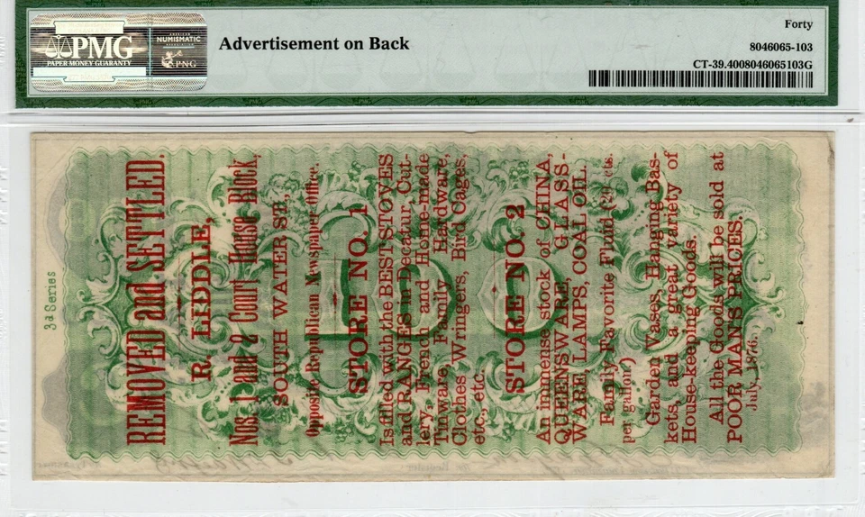 CT-39 290A 1862 $100 Contemporary Counterfeit CSA Money - Fancy Back - PMG XF 40 - Image 3 of 3