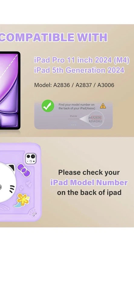 TOMORRY Case for iPad Pro 11 Inch W/tempered glass screen Protection. Purple Cat - Image 4 of 4