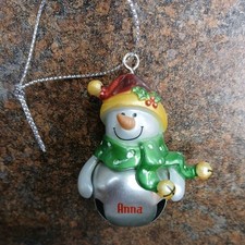 Christmas Ornament Jingle Bell Ganz Snowman Red Cap Personalized Pick Name Girls
