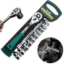 12pcs 3/8" Quick Release Drive Ratchet Metric Socket Wrench Set 72 Teeth Tool