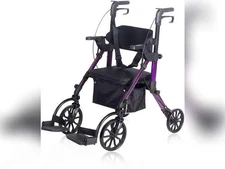 2 in 1 Folding Rollator Walker & Transport Chair Combo for Seniors with Seat