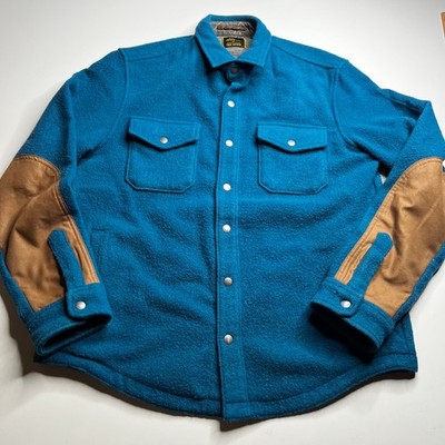 LL Bean x Todd Snyder Mens Wool Blend Shirt Jacket Teal Blue Elbow Patches Large