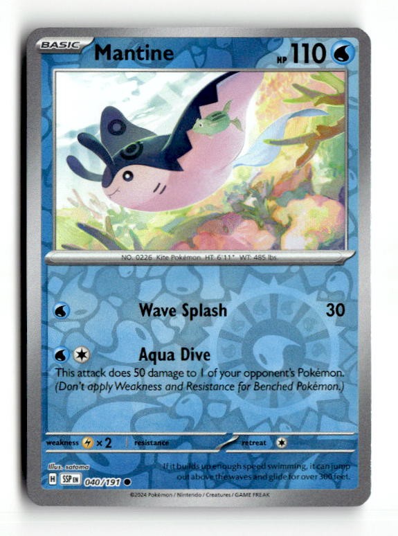 Mantine SV08: Surging Sparks Reverse Holofoil 040/191 LPvintage pokemon card