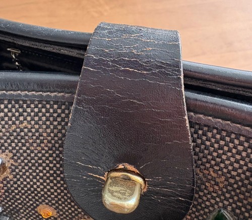 Enid Collins Vintage Jeweled Garden Purse Canvas, Wood, Leather Signed Texas - Picture 14 of 21