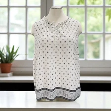 Talbots Plus Size 3X Sleeveless Blouse Ruffle Neck Paisley Boho Tunic Top